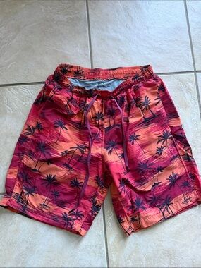 Men's SAXX Red-Orange Palm Print Swim Trunks
